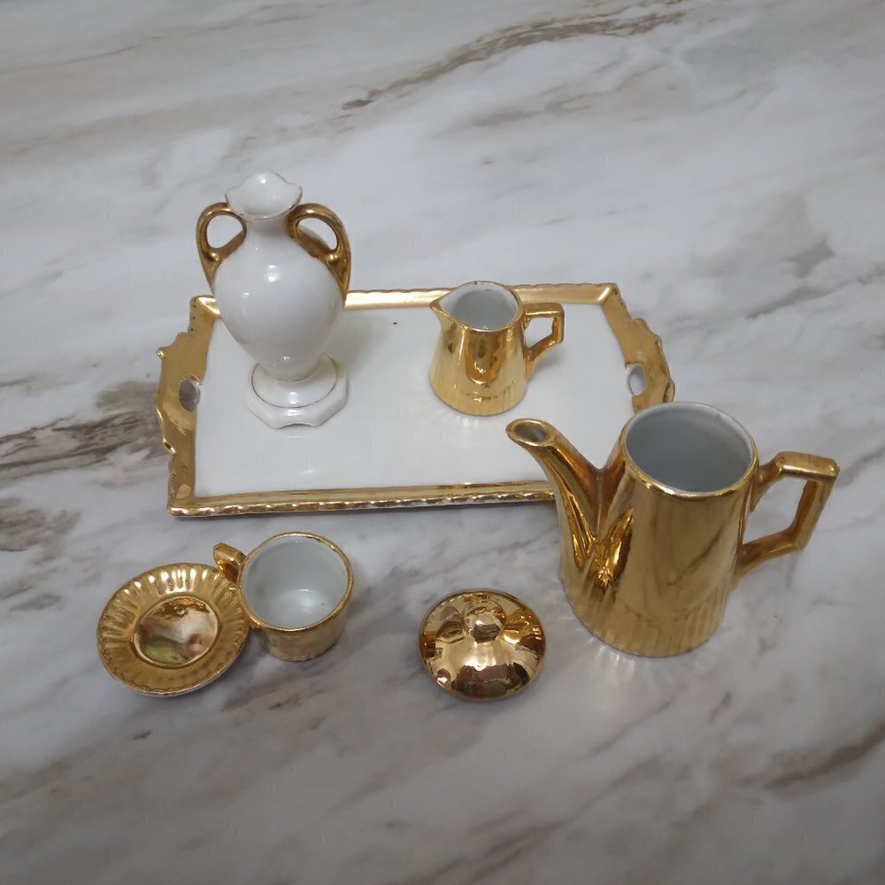 Vintage J. L. Menau Miniature Porcelain Coffee Set Doll House Collectible - Picture 6 of 11